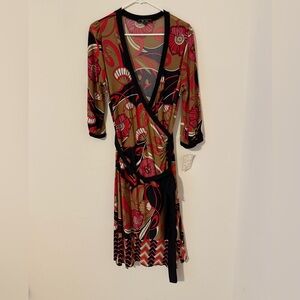 Lily Floral Wrap Dress - Red and Black Size Large New With Tags